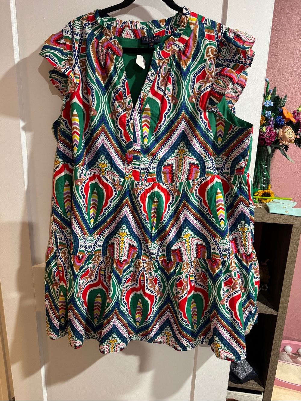 Skies Are Blue Multicolor Printed Flutter Sleeve Dress